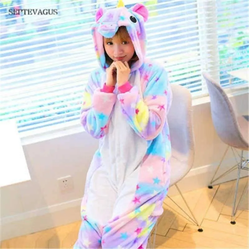 Erwachsene / Kinder Winter Frau ganze Pyjamas Tiere Einhorn Kostüm Phantasie Tier Anime Cosplay Einteiler Overall Halloween Onesie
