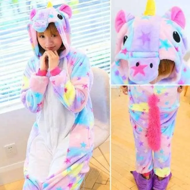 Erwachsene / Kinder Winter Frau ganze Pyjamas Tiere Einhorn Kostüm Phantasie Tier Anime Cosplay Einteiler Overall Halloween Onesie