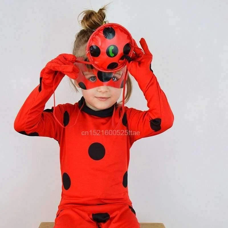 Marienkäfer-Cosplay-Kostüme, 3 Stück, Marienkäfer-Overall, Maske, Tasche für Kinder und Erwachsene, kompletter Lycra-Anzug, Marienkäfer für Kinder, Halloween