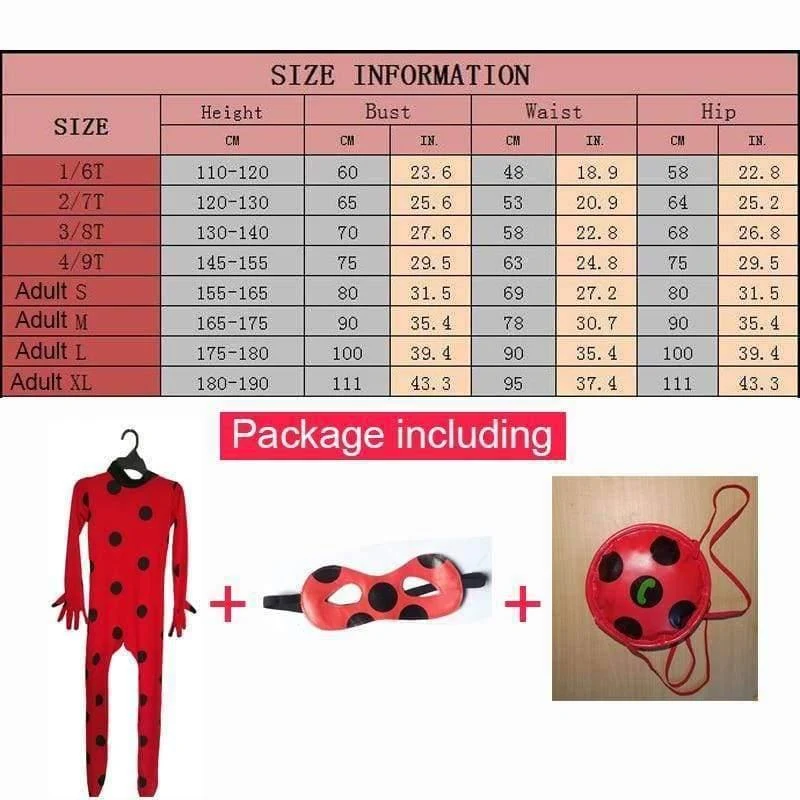 Marienkäfer-Cosplay-Kostüme, 3 Stück, Marienkäfer-Overall, Maske, Tasche für Kinder und Erwachsene, kompletter Lycra-Anzug, Marienkäfer für Kinder, Halloween