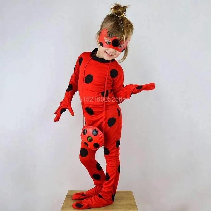 Marienkäfer-Cosplay-Kostüme, 3 Stück, Marienkäfer-Overall, Maske, Tasche für Kinder und Erwachsene, kompletter Lycra-Anzug, Marienkäfer für Kinder, Halloween