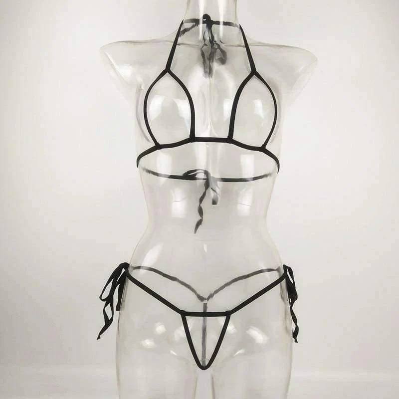 Sexy Bandage Mini Micro Exotic Bikini BH + String Tanga Open Crotch Erotik Dessous Unterwäsche Sets Plus Size