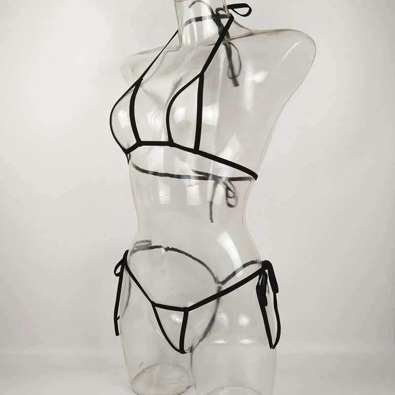 Sexy Bandage Mini Micro Exotic Bikini BH + String Tanga Open Crotch Erotik Dessous Unterwäsche Sets Plus Size
