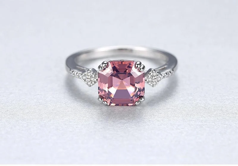 Morganite Ring Ehering Pure Solid 925 Sterling Silber Fine Jewelry Brauner Ring