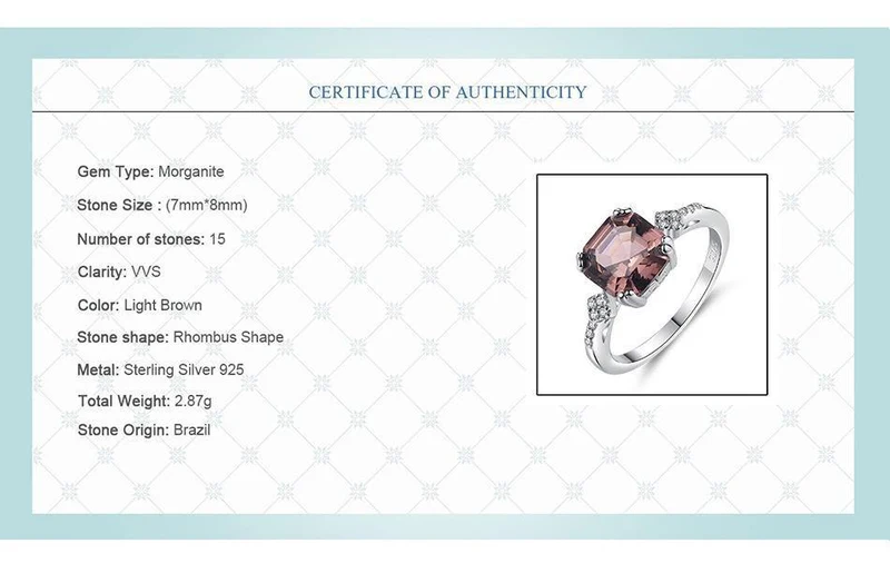 Morganite Ring Ehering Pure Solid 925 Sterling Silber Fine Jewelry Brauner Ring