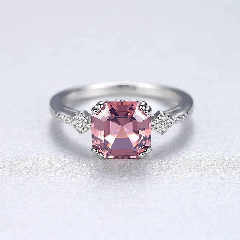 Morganite Ring Ehering Pure Solid 925 Sterling Silber Fine Jewelry Brauner Ring