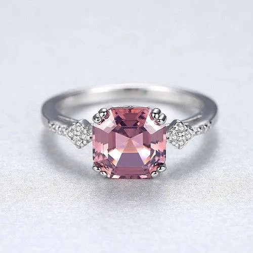 Morganite Ring Ehering Pure Solid 925 Sterling Silber Fine Jewelry Brauner Ring