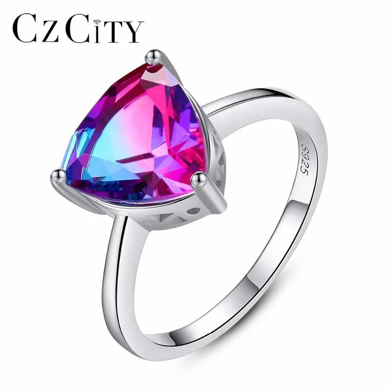 Regenbogen Feuer Mystic Topaz Fingerringe für Frauen Jubiläum Frauen 925 Sterling Silber Ehering