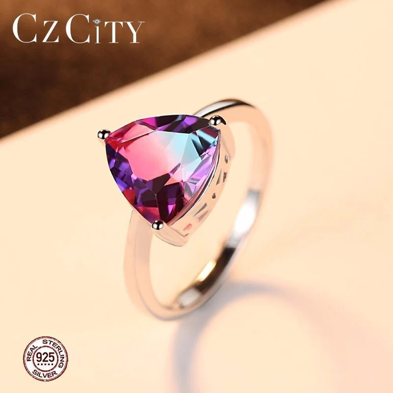 Regenbogen Feuer Mystic Topaz Fingerringe für Frauen Jubiläum Frauen 925 Sterling Silber Ehering