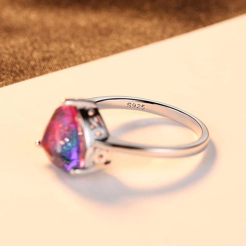 Regenbogen Feuer Mystic Topaz Fingerringe für Frauen Jubiläum Frauen 925 Sterling Silber Ehering