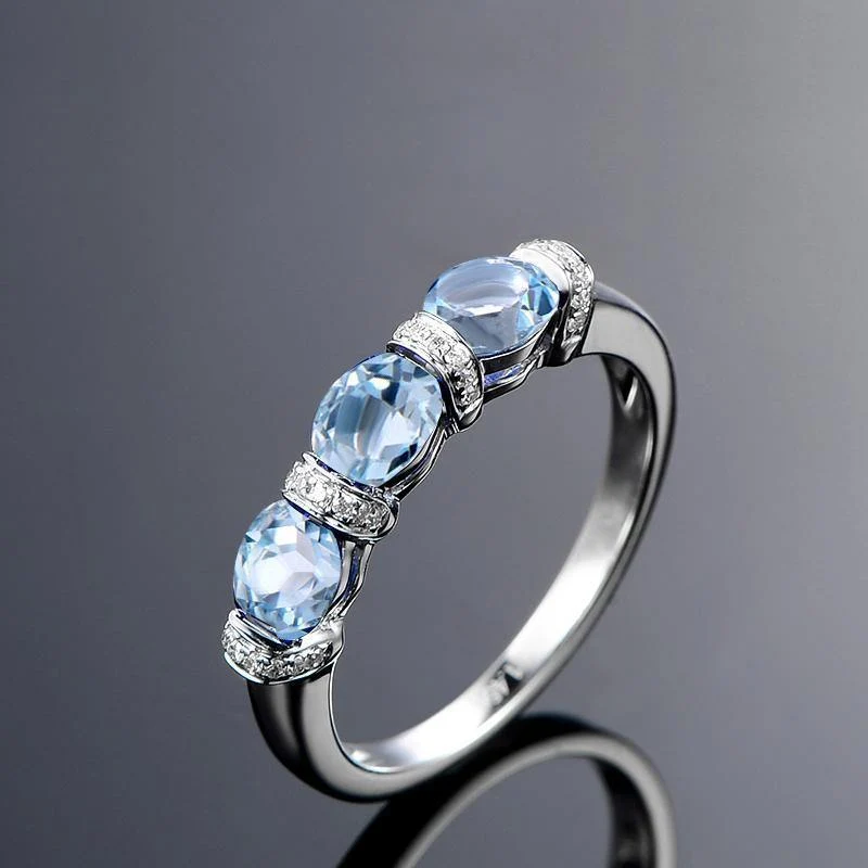 Ring mit 3 Steinen, 925er-Silber, 1.5 Karat, ovaler Schliff, himmelblauer natürlicher Topas, Band für Damen, Verlobung, Hochzeit