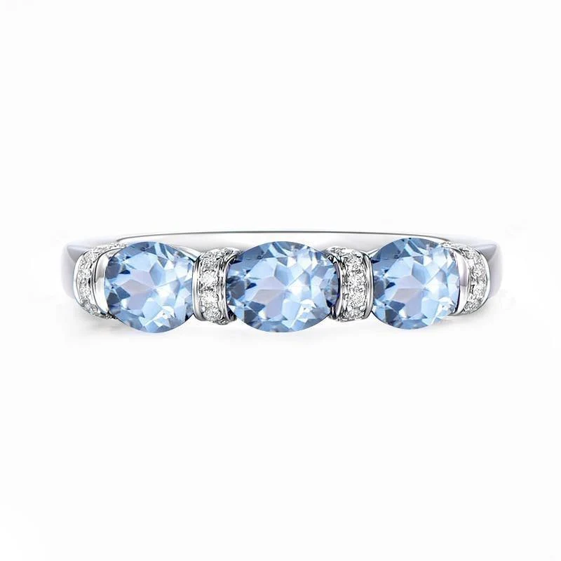 Ring mit 3 Steinen, 925er-Silber, 1.5 Karat, ovaler Schliff, himmelblauer natürlicher Topas, Band für Damen, Verlobung, Hochzeit