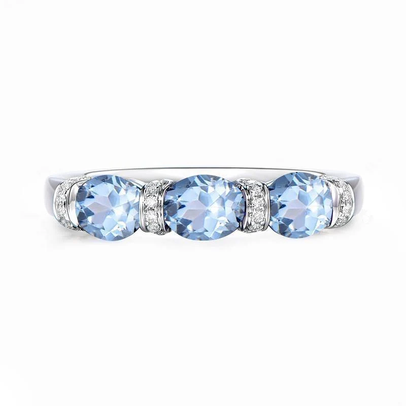 Ring mit 3 Steinen, 925er-Silber, 1.5 Karat, ovaler Schliff, himmelblauer natürlicher Topas, Band für Damen, Verlobung, Hochzeit