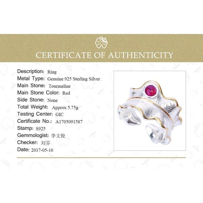 Ring aus 925er Sterlingsilber, natürlicher Turmalin, handgefertigt, Designer-Edelschmuck, verstellbare Blattringe