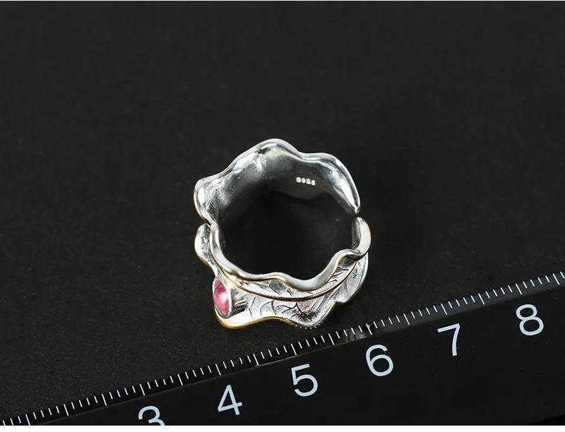Ring aus 925er Sterlingsilber, natürlicher Turmalin, handgefertigt, Designer-Edelschmuck, verstellbare Blattringe
