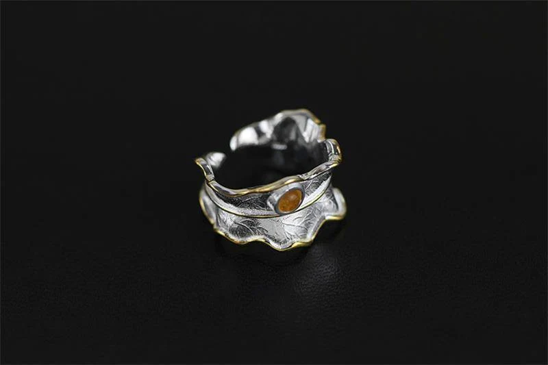 Ring aus 925er Sterlingsilber, natürlicher Turmalin, handgefertigt, Designer-Edelschmuck, verstellbare Blattringe