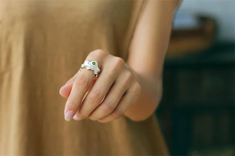 Ring aus 925er Sterlingsilber, natürlicher Turmalin, handgefertigt, Designer-Edelschmuck, verstellbare Blattringe