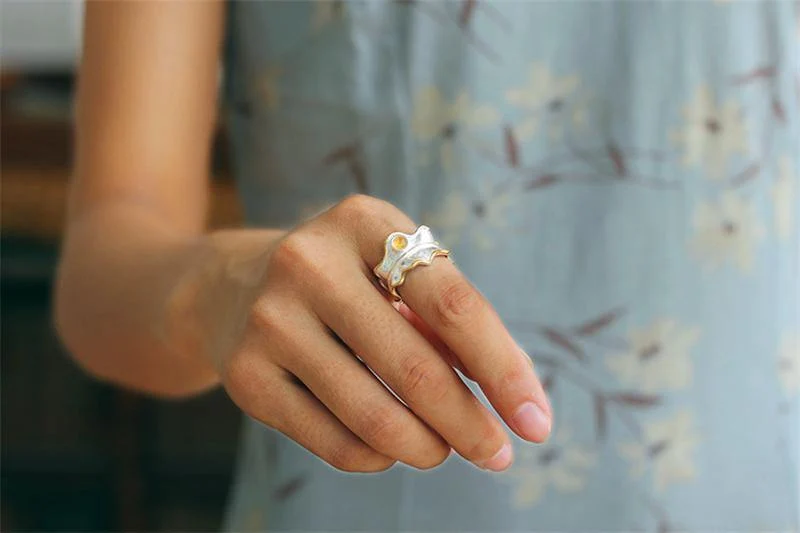 Ring aus 925er Sterlingsilber, natürlicher Turmalin, handgefertigt, Designer-Edelschmuck, verstellbare Blattringe