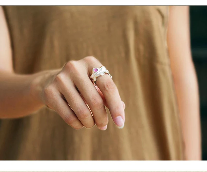 Ring aus 925er Sterlingsilber, natürlicher Turmalin, handgefertigt, Designer-Edelschmuck, verstellbare Blattringe