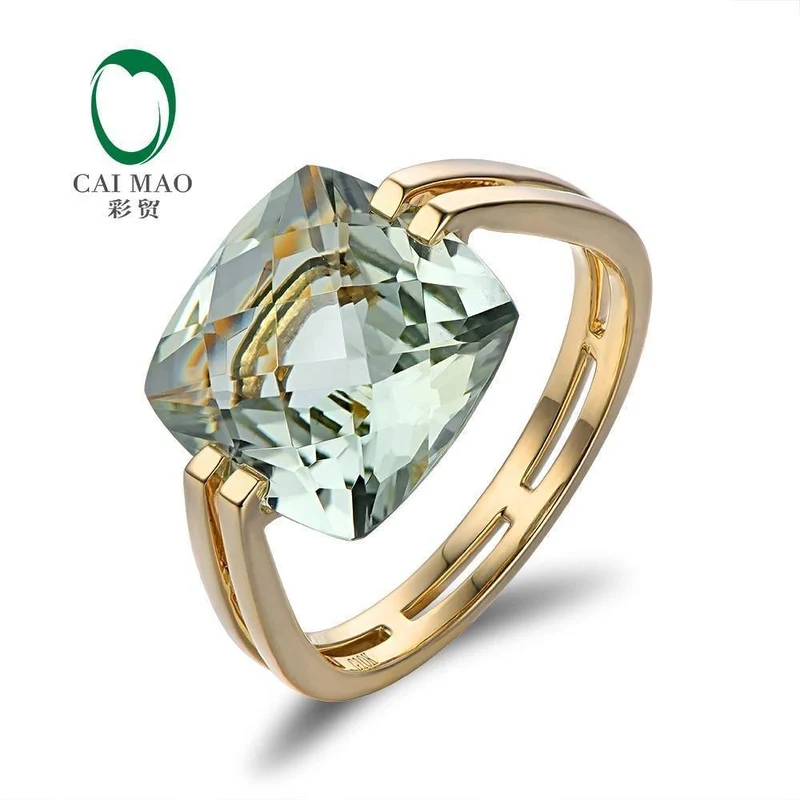 Schmuck 6.6 ct natürliches quadratisches Kissen grüner Amethyst 14 Karat Gold Ring kostenloser Versand