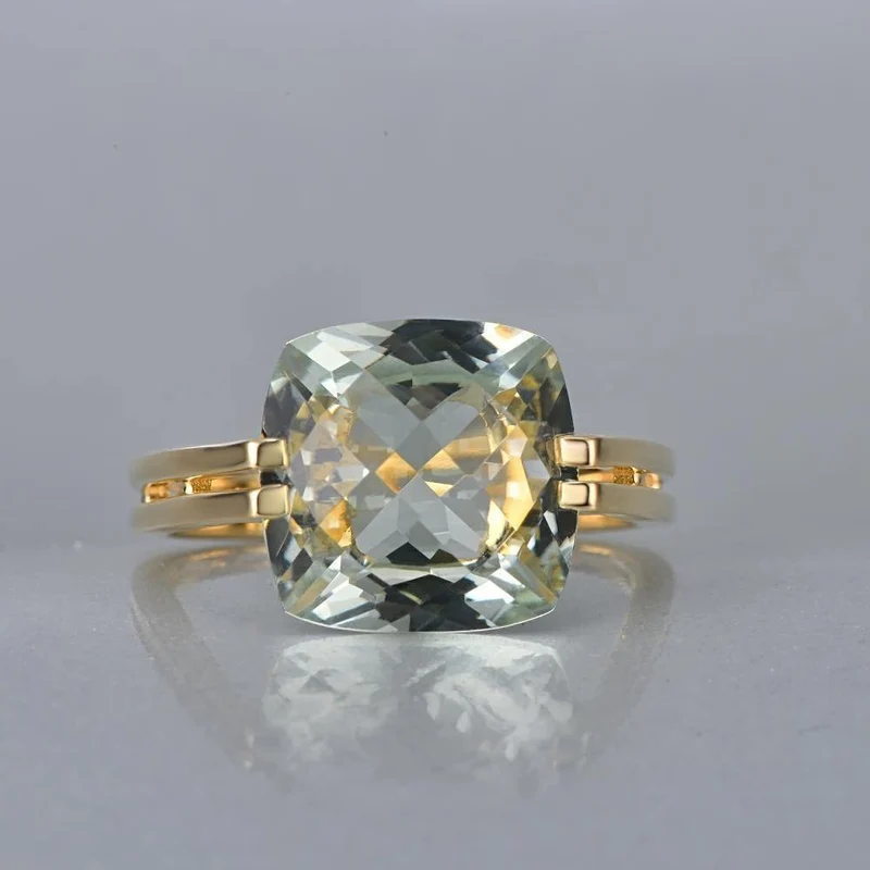 Schmuck 6.6 ct natürliches quadratisches Kissen grüner Amethyst 14 Karat Gold Ring kostenloser Versand