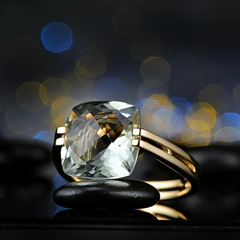 Schmuck 6.6 ct natürliches quadratisches Kissen grüner Amethyst 14 Karat Gold Ring kostenloser Versand