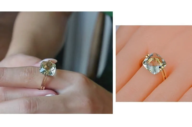 Schmuck 6.6 ct natürliches quadratisches Kissen grüner Amethyst 14 Karat Gold Ring kostenloser Versand