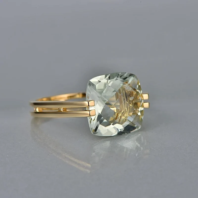 Schmuck 6.6 ct natürliches quadratisches Kissen grüner Amethyst 14 Karat Gold Ring kostenloser Versand