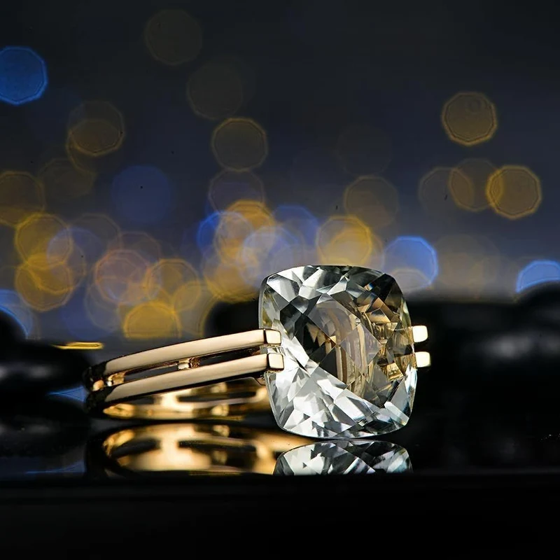Schmuck 6.6 ct natürliches quadratisches Kissen grüner Amethyst 14 Karat Gold Ring kostenloser Versand