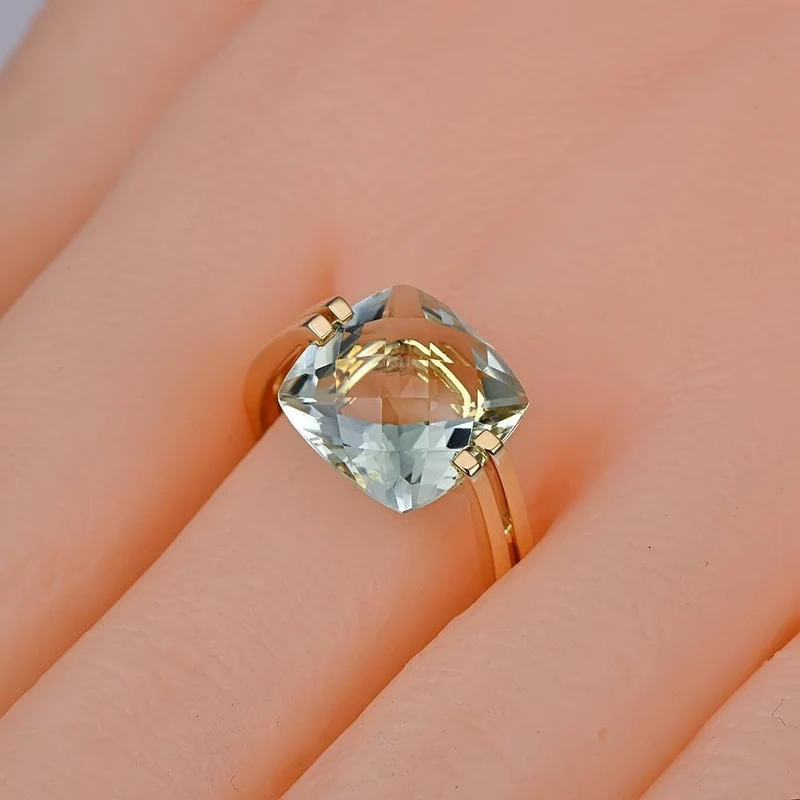 Schmuck 6.6 ct natürliches quadratisches Kissen grüner Amethyst 14 Karat Gold Ring kostenloser Versand