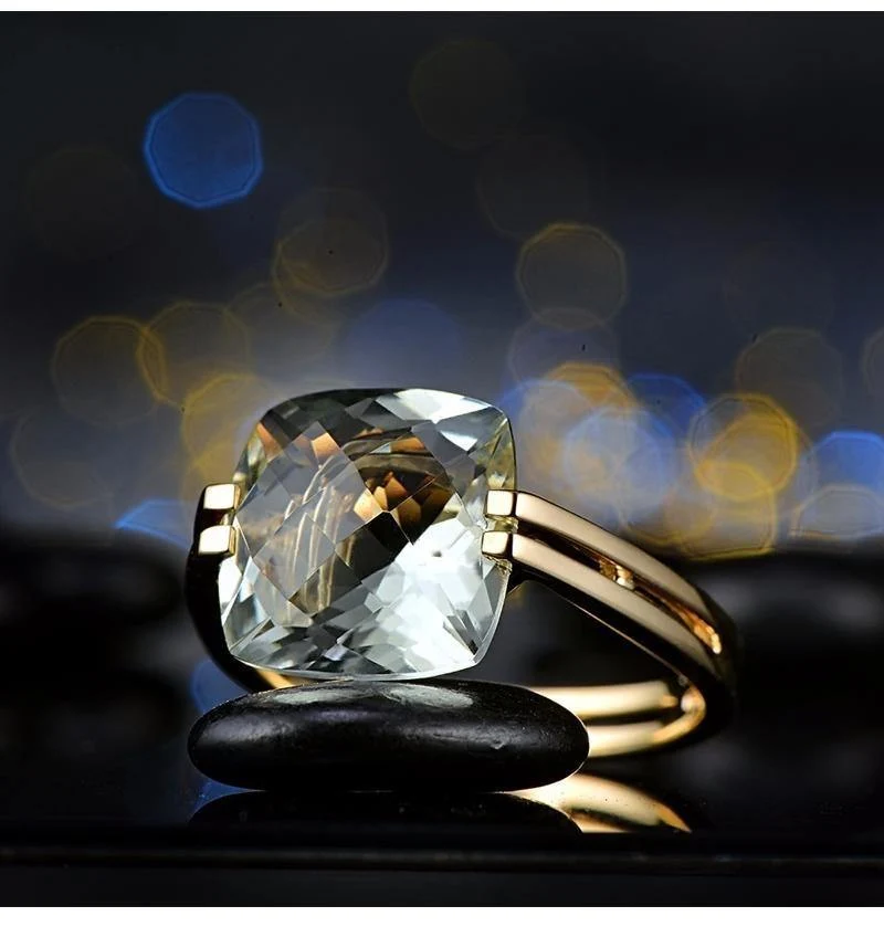 Schmuck 6.6 ct natürliches quadratisches Kissen grüner Amethyst 14 Karat Gold Ring kostenloser Versand