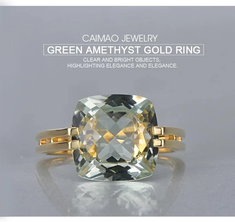 Schmuck 6.6 ct natürliches quadratisches Kissen grüner Amethyst 14 Karat Gold Ring kostenloser Versand