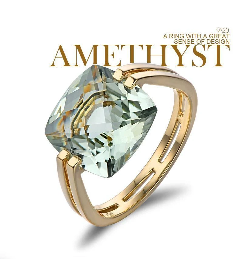 Schmuck 6.6 ct natürliches quadratisches Kissen grüner Amethyst 14 Karat Gold Ring kostenloser Versand