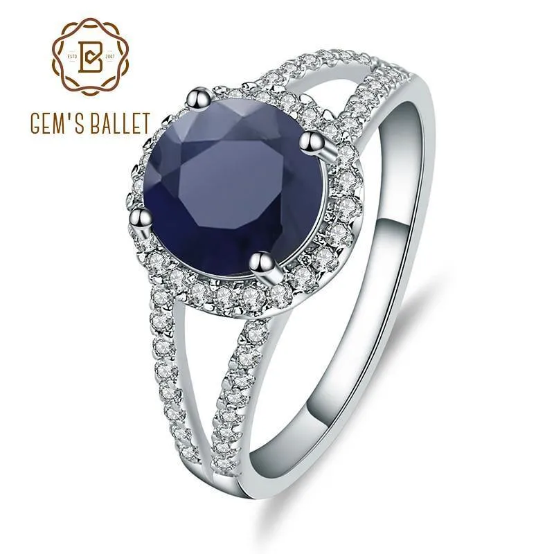 2.58 ct runder natürlicher blauer Saphir-Edelstein-Cocktailring aus 925er-Sterlingsilber, edler Schmuck