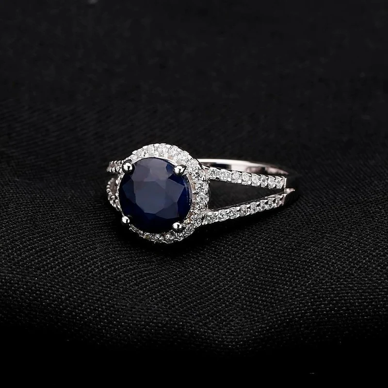 2.58 ct runder natürlicher blauer Saphir-Edelstein-Cocktailring aus 925er-Sterlingsilber, edler Schmuck