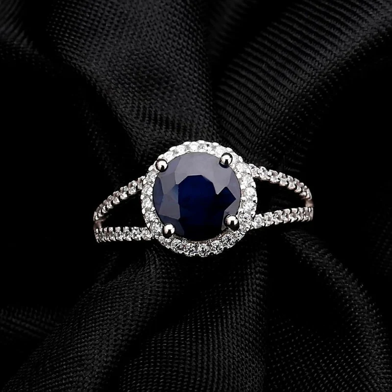 2.58 ct runder natürlicher blauer Saphir-Edelstein-Cocktailring aus 925er-Sterlingsilber, edler Schmuck