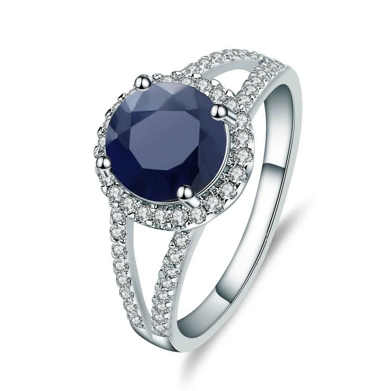 2.58 ct runder natürlicher blauer Saphir-Edelstein-Cocktailring aus 925er-Sterlingsilber, edler Schmuck