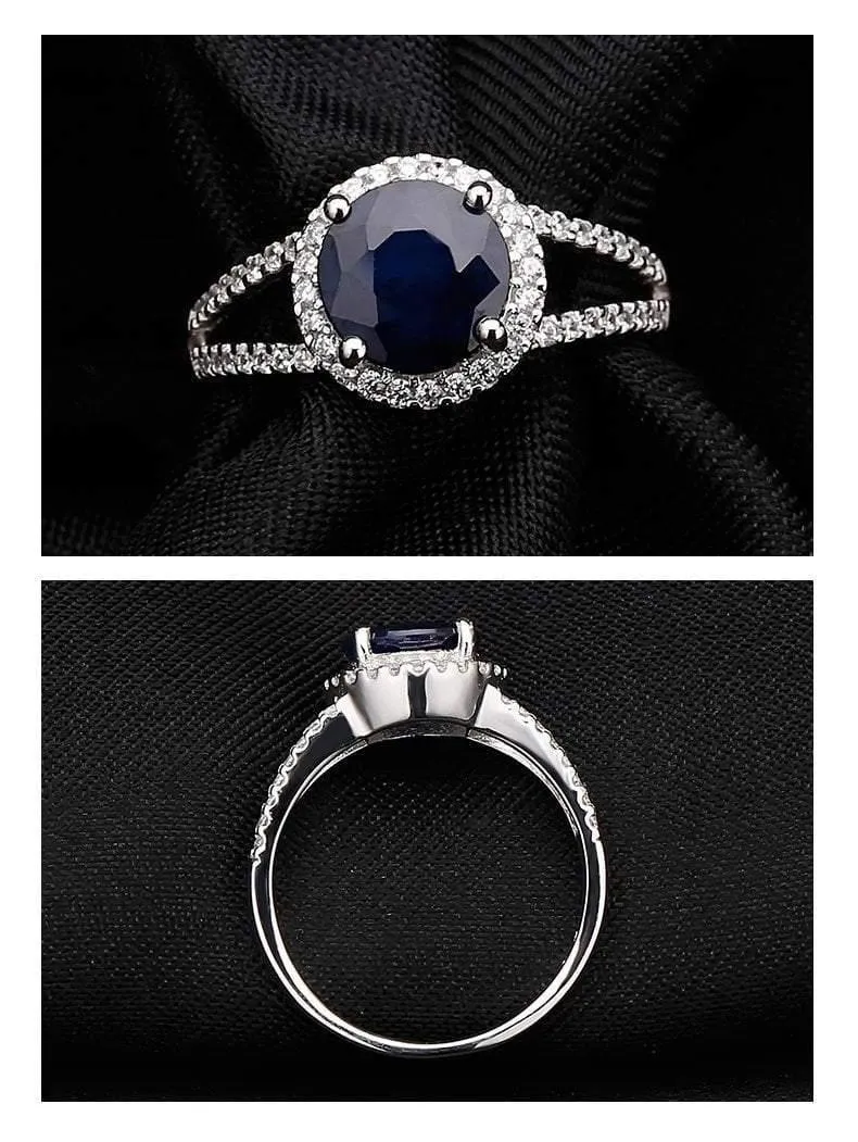 2.58 ct runder natürlicher blauer Saphir-Edelstein-Cocktailring aus 925er-Sterlingsilber, edler Schmuck