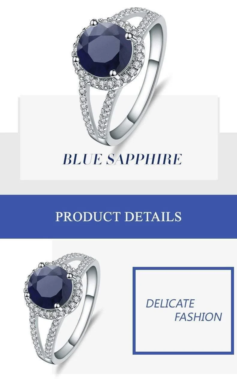 2.58 ct runder natürlicher blauer Saphir-Edelstein-Cocktailring aus 925er-Sterlingsilber, edler Schmuck