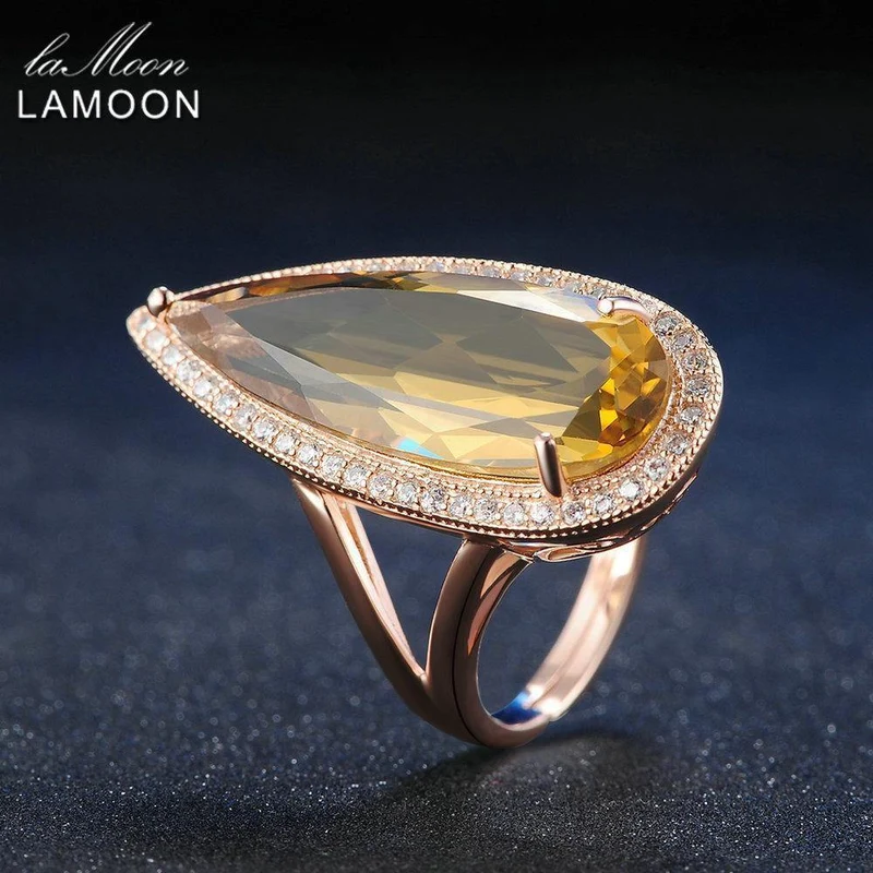Edelstein Natürlicher Tropfen Citrin 925 Sterling Silber Cocktailring Damenschmuck Roségold Farbe