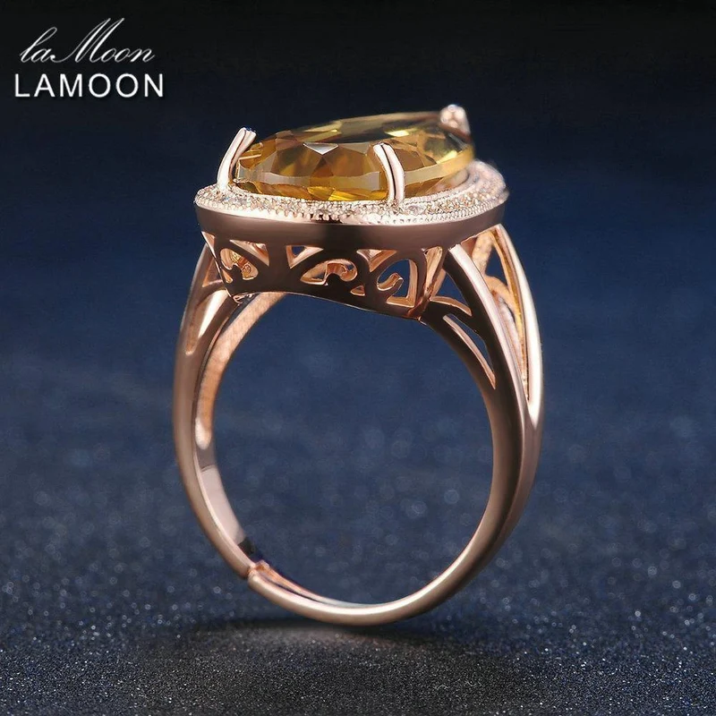 Edelstein Natürlicher Tropfen Citrin 925 Sterling Silber Cocktailring Damenschmuck Roségold Farbe