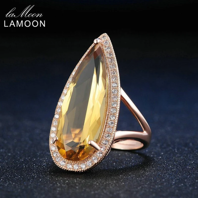 Edelstein Natürlicher Tropfen Citrin 925 Sterling Silber Cocktailring Damenschmuck Roségold Farbe
