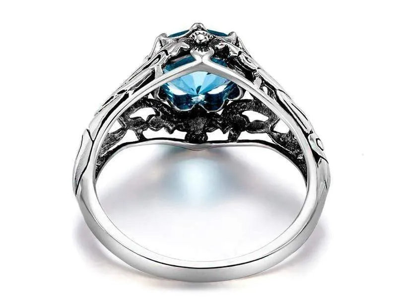 Punk Hohe Qualität 2.1 ct Aquamarin 925 Sterling Silber Ringe für Frauen Vintage Luxus Marke Schmuck