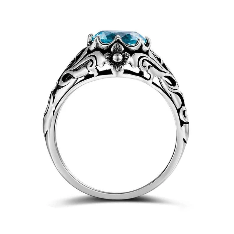 Punk Hohe Qualität 2.1 ct Aquamarin 925 Sterling Silber Ringe für Frauen Vintage Luxus Marke Schmuck