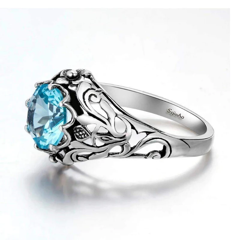 Punk Hohe Qualität 2.1 ct Aquamarin 925 Sterling Silber Ringe für Frauen Vintage Luxus Marke Schmuck