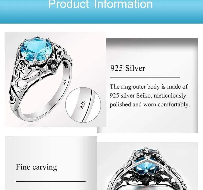 Punk Hohe Qualität 2.1 ct Aquamarin 925 Sterling Silber Ringe für Frauen Vintage Luxus Marke Schmuck