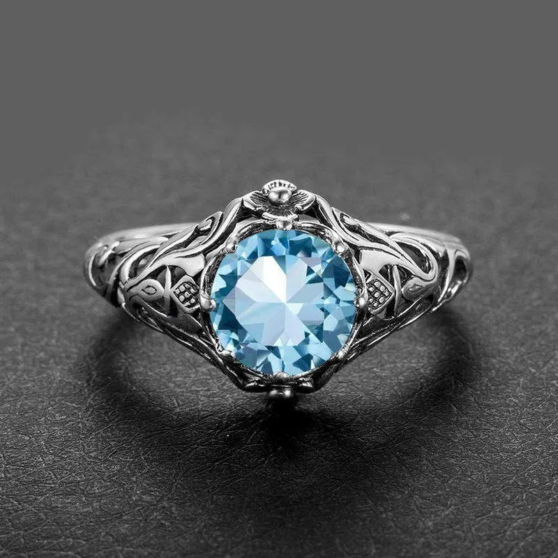 Punk Hohe Qualität 2.1 ct Aquamarin 925 Sterling Silber Ringe für Frauen Vintage Luxus Marke Schmuck