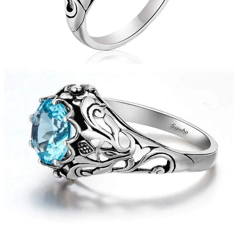 Punk Hohe Qualität 2.1 ct Aquamarin 925 Sterling Silber Ringe für Frauen Vintage Luxus Marke Schmuck