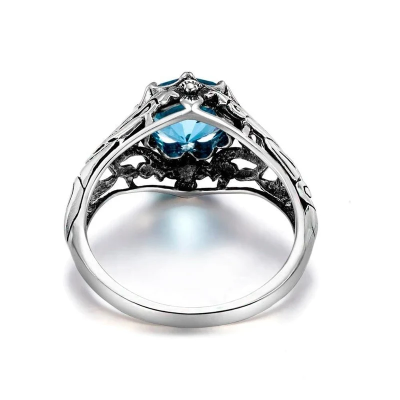 Punk Hohe Qualität 2.1 ct Aquamarin 925 Sterling Silber Ringe für Frauen Vintage Luxus Marke Schmuck
