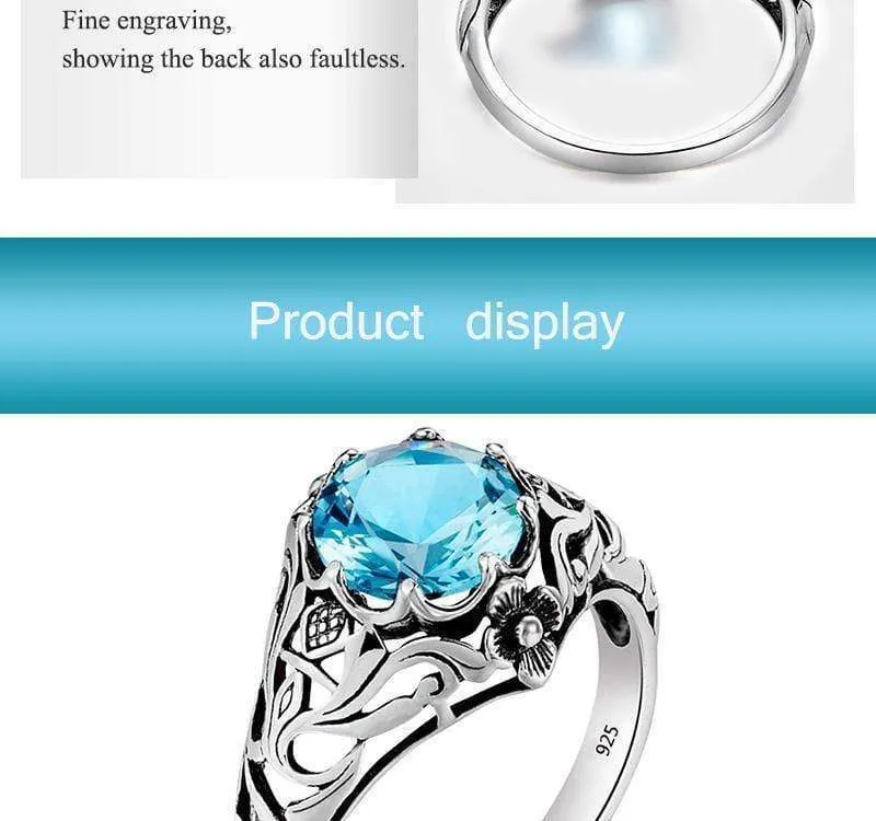 Punk Hohe Qualität 2.1 ct Aquamarin 925 Sterling Silber Ringe für Frauen Vintage Luxus Marke Schmuck